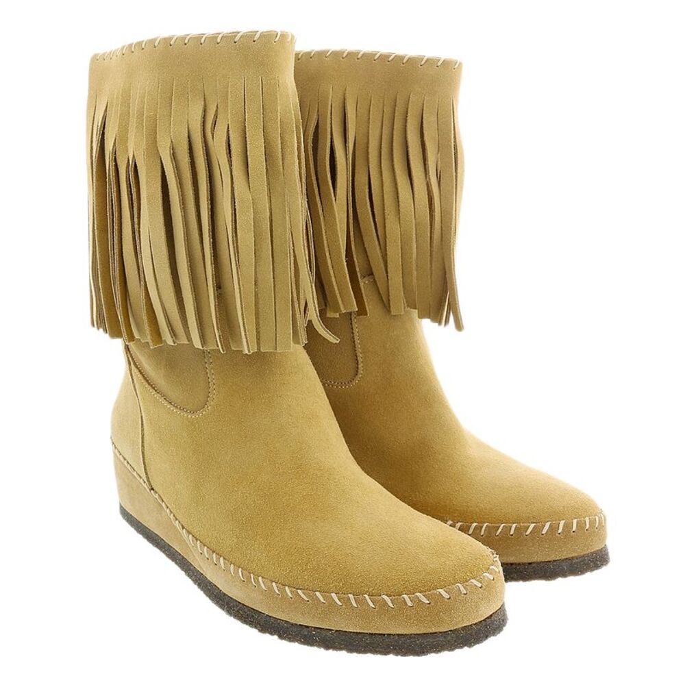 Daniela Fargion Dark Brown Suede Suede Mid Calf Low Wedge Heel Boots-